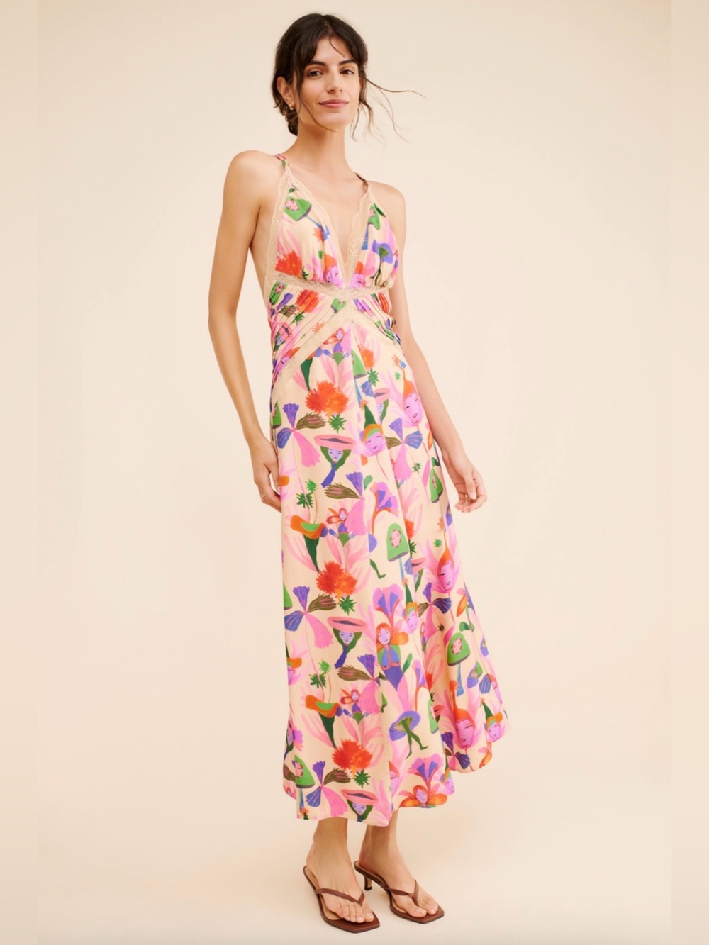 FARM Rio Fairies Sand Slip Midi Dress
